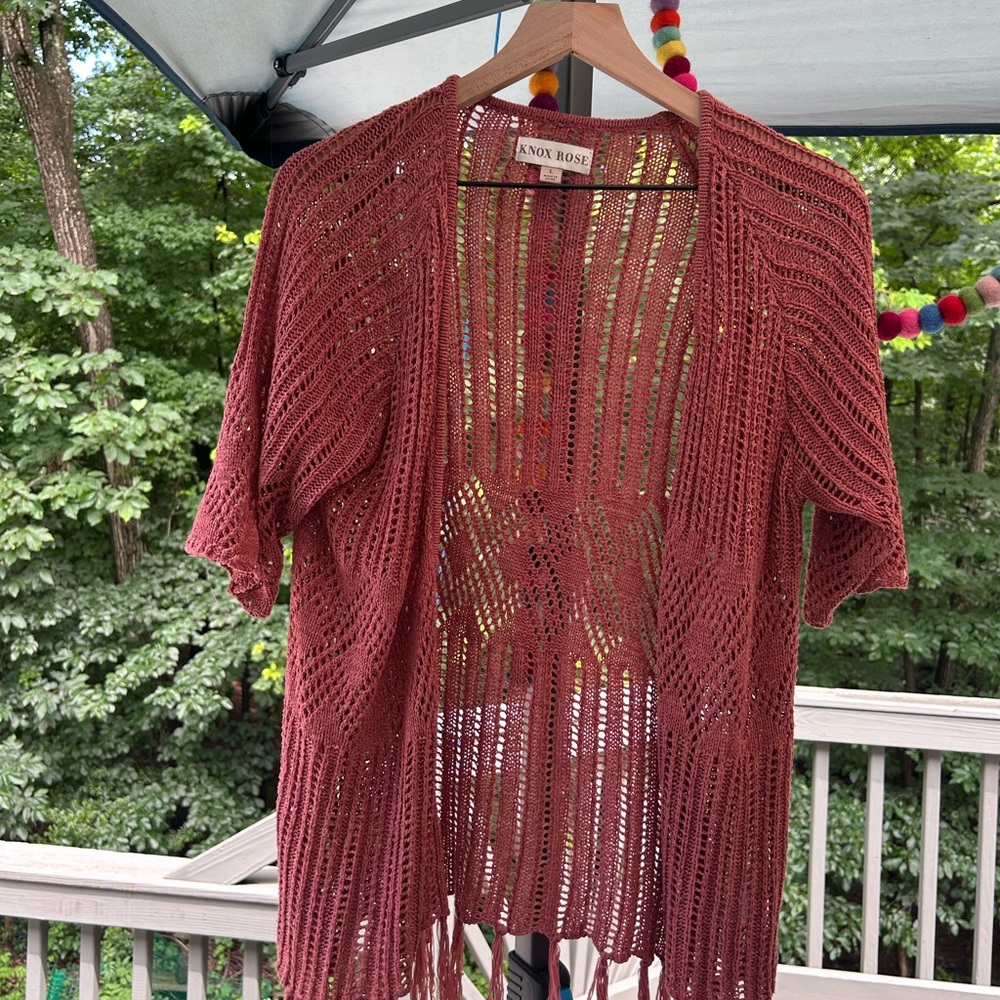 CLOSET CLEARANCE SALE Knox Rose Brown Crochet Cardigan and Fringe Size L